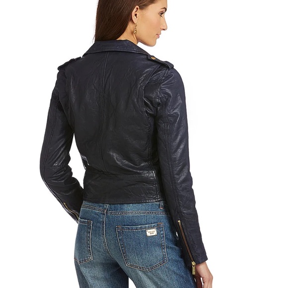 NWT MICHAEL KORS BEAUTIFUL NAVY LEATHER MOTO JACKET - Picture 3 of 8